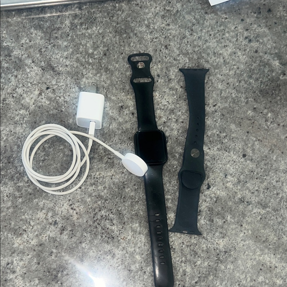 Apple Black Smartwatch with Black Silicone Bands and Charger